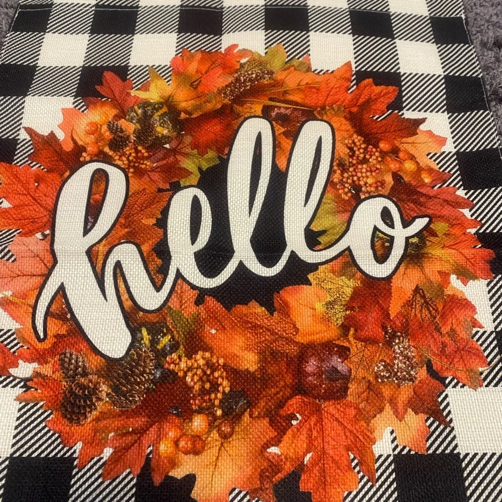 Hello Autumn Plaid Hello Garden Flag